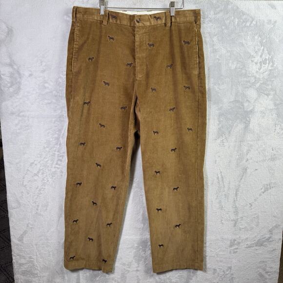 Brooks Brothers Corduroy Pants Dog Embroidery Men's 36 x 30 Brown Embroidered - Picture 1 of 16